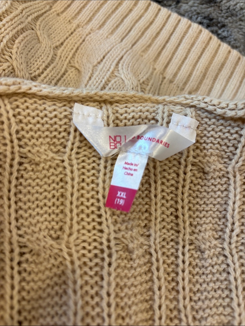 No Boundaries Cream Cable Knit Hooded Zip Cardigan - Picture 5 of 6